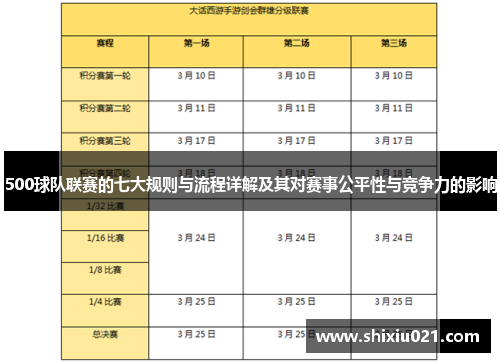 500球队联赛的七大规则与流程详解及其对赛事公平性与竞争力的影响